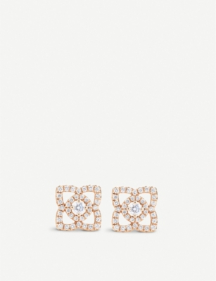 De Beers Enchanted Lotus 18ct Pink-gold And Diamond Earrings In Pink Gold