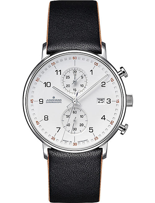 JUNGHANS: 041/4770.00 Form-C stainless steel and leather chronograph watch