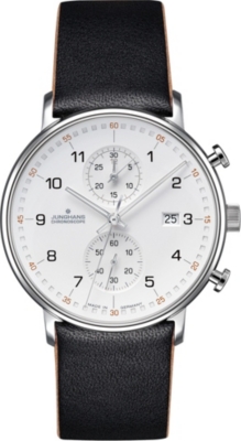 JUNGHANS - 041/4770.00 Form-C stainless steel and leather chronograph ...