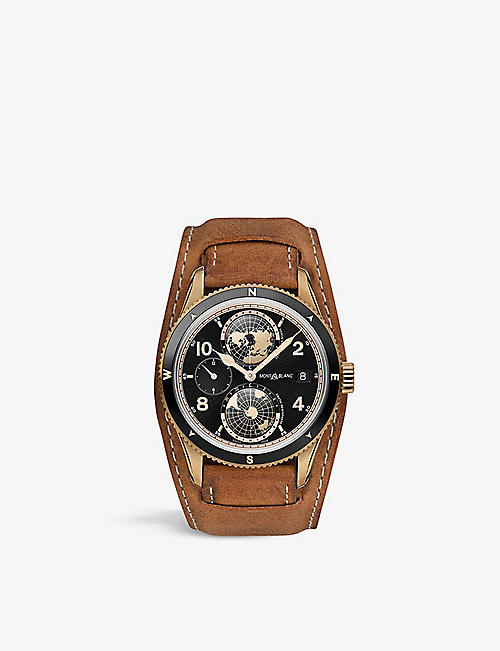 MONTBLANC: 1858 Geosphere bronze and calf leather watch