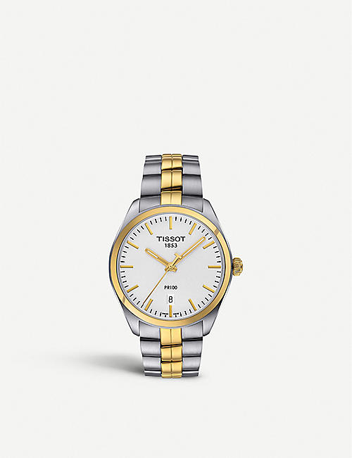 TISSOT: T101.410.22.031.00 PR 100 stainless steel and yellow gold watch