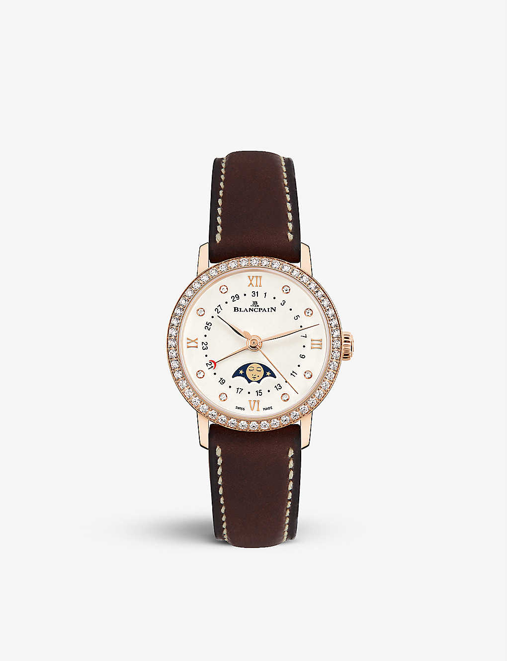 BLANCPAIN 6106298755A 18CT ROSE-GOLD, DIAMOND AND LEATHER WATCH