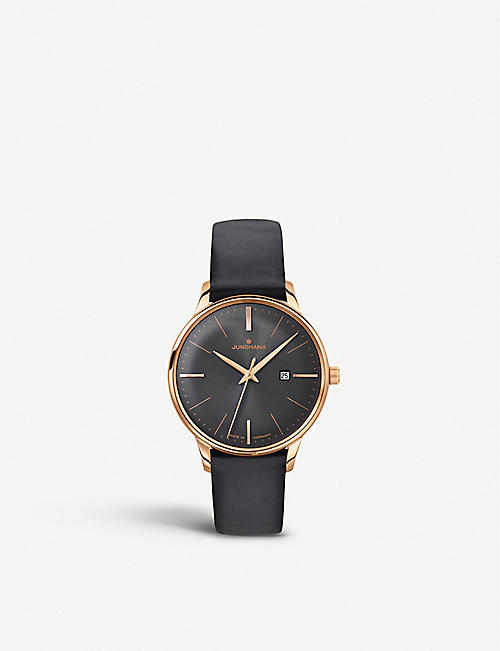 JUNGHANS: 047/7572.00 Meister Damen rose gold-plated and leather watch