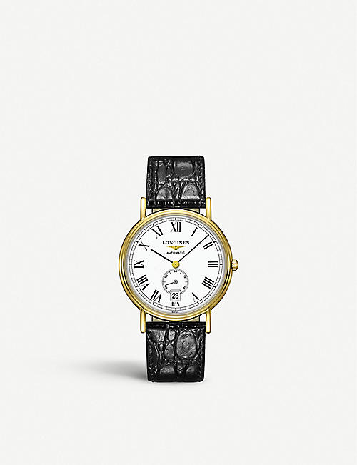LONGINES: L48052112 Presence yellow-gold PVD and leather watch