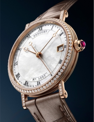 Shop Breguet Womens Mother Of Pearl Classique 18ct Gold, Diamond And Leather Watch