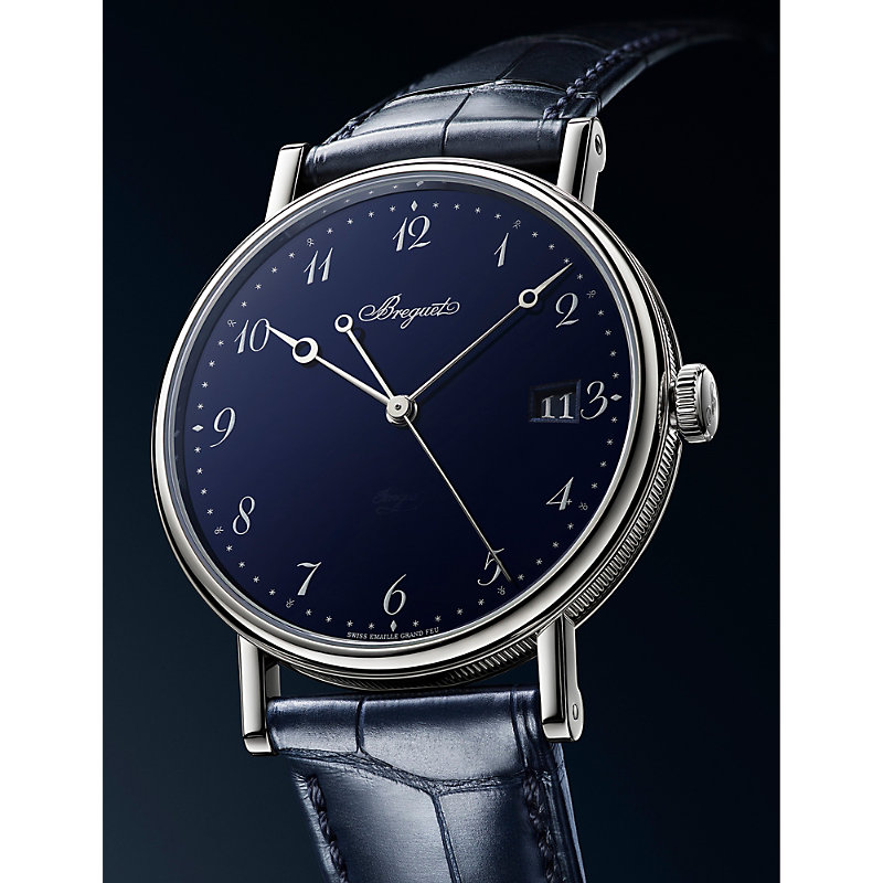 Shop Breguet Mens Blue G5177bb2y9v6 Classique 18ct White-gold And Leather Automatic Watch
