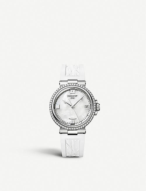 BREGUET: 9518ST/5W/584/D000 Marine Dame polished stainless steel, diamond and rubber watch