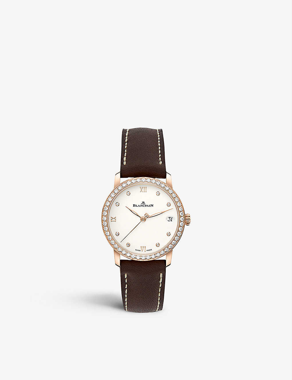 BLANCPAIN BLANCPAIN WOMENS OPALIN DIAL 6127-2987-55 VILLERET DIAMOND SET AND LEATHER AUTOMATIC WATCH