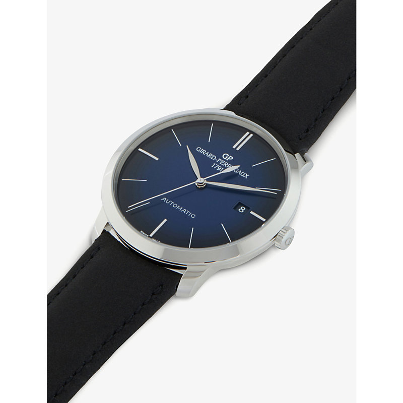 Shop Girard-perregaux 49555-11-434-bh6a 1966 Stainless Steel And Leather Watch In Blue