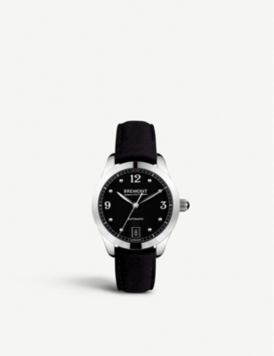 BREMONT: Solo-34 stainless steel and leather watch