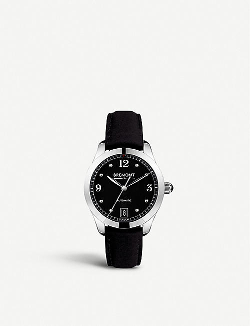 BREMONT: Solo-34 stainless steel and leather watch