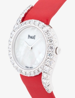 Shop Piaget Womens Mother Of Pearl G0a44160 Limelight Gala Diamond, 18ct White-gold And Leather Watch