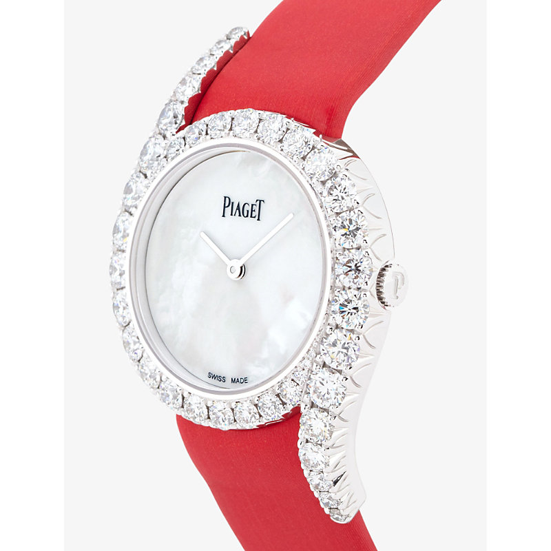 Shop Piaget Womens Mother Of Pearl G0a44160 Limelight Gala Diamond, 18ct White-gold And Leather Watch