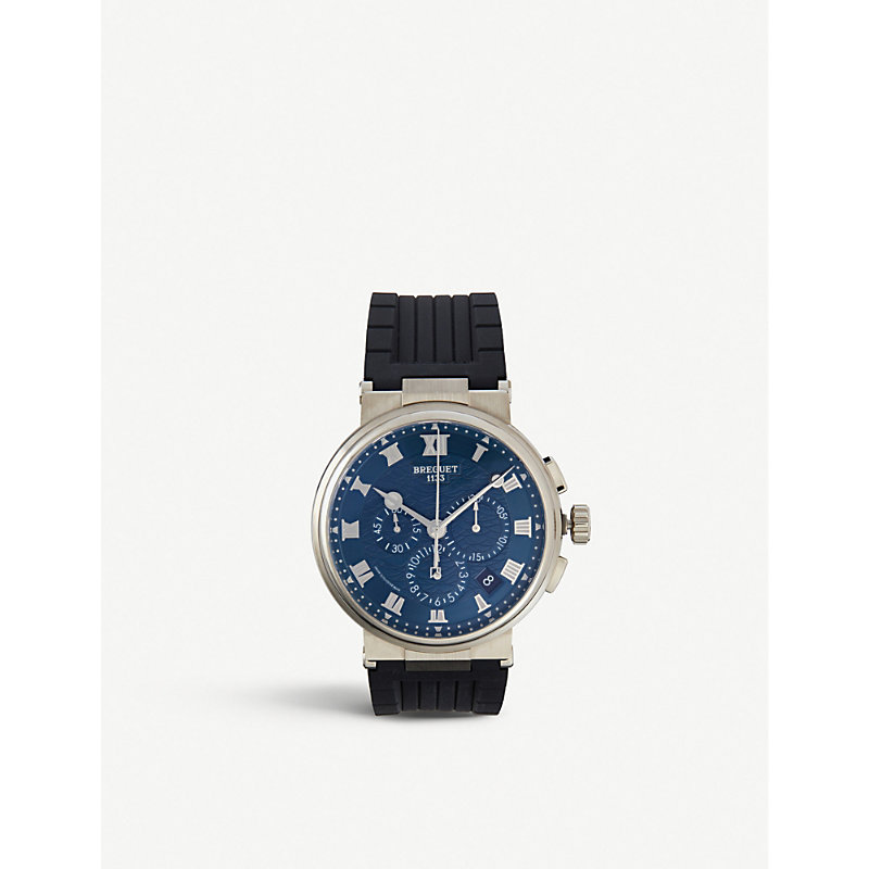 Breguet 5527bb/y2/9wv Marine White-gold And Croc-embossed Calfskin-leather Watch In Blue