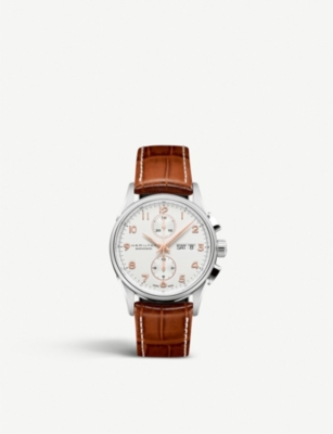 HAMILTON H32576515 Jazzmaster sterling silver and leather chronograph watch Selfridges