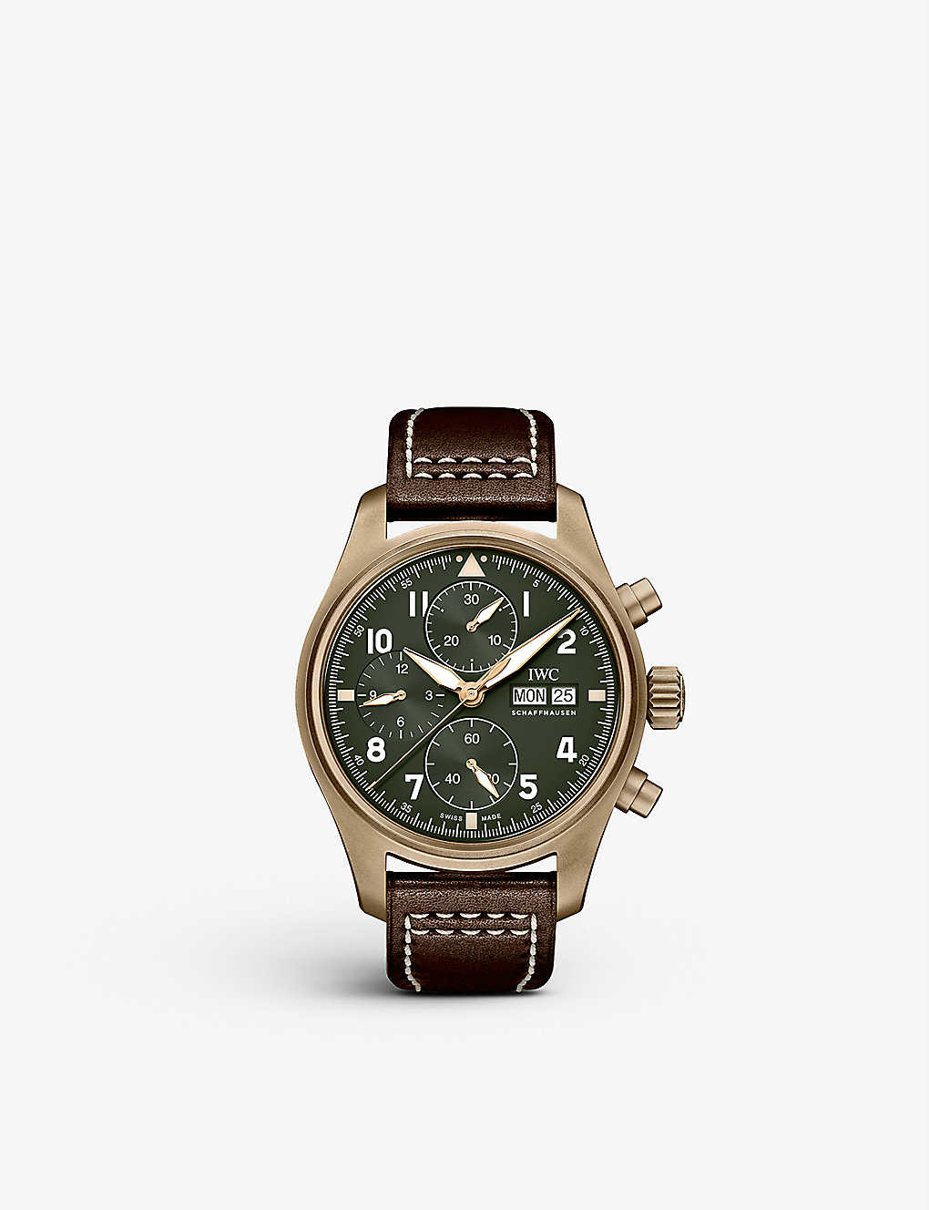 Iwc Schaffhausen Men's Bronze Iw387902 Pilot's Watch Chronograph Spitfire Bronze And Leather Watch