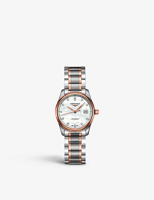 LONGINES: L2.257.5.89.7 Master stainless steel, rose gold and mother-of-pearl watch