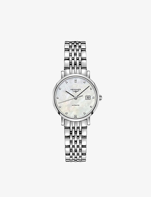 LONGINES: L4.309.4.87.6 Elegant diamond, mother-of-pearl and stainless steel watch