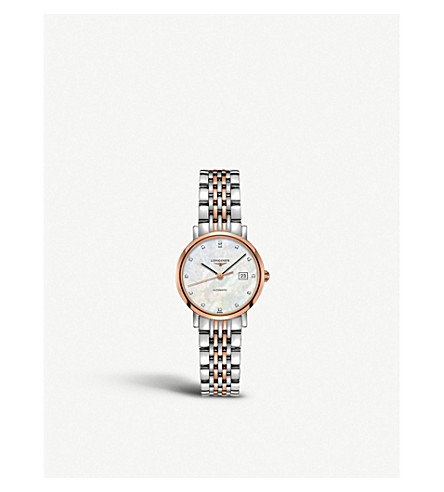 Longines L4.310.5.87.7 Elegant diamond, mother-of-pearl and rose gold-plated stainless steel watch