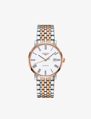 LONGINES L4.910.5.11.7 Elegant rose gold and stainless steel watch Selfridges