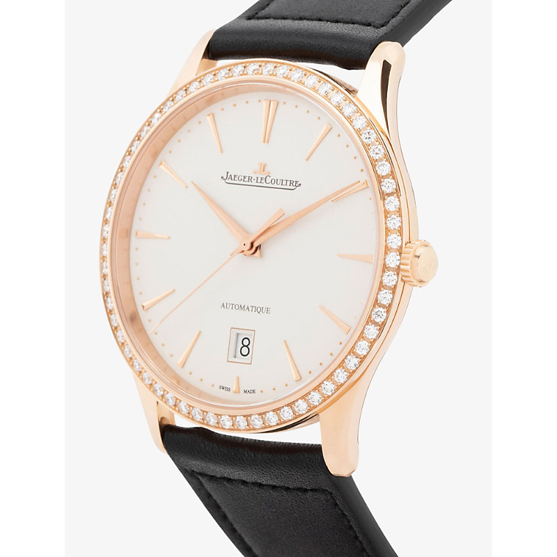 Shop Jaeger-lecoultre Womens Beige Q1232501 Master Ultra Thin Rose-gold, 0.85ct Diamond And Calfskin-leat