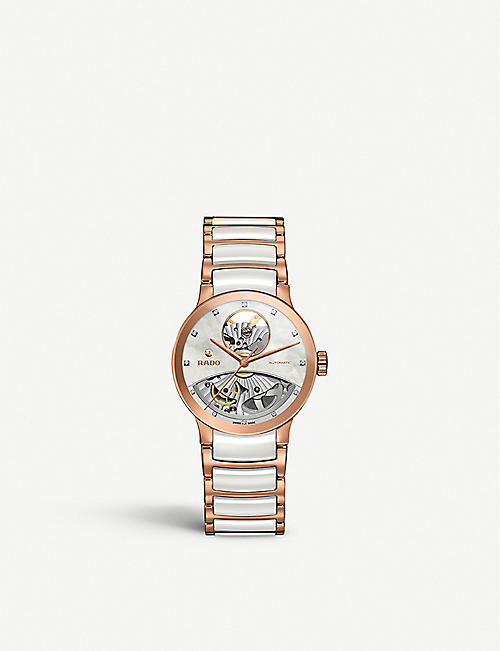 RADO: R30248902 Centrix rose gold and mother-of-pearl open heart watch