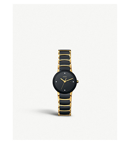 Rado R30930712 Centrix gold and black ceramic watch