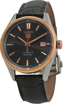 TAG HEUER   215e.fc6336 Carrera Calibre 5 stainless steel and rose gold plated watch