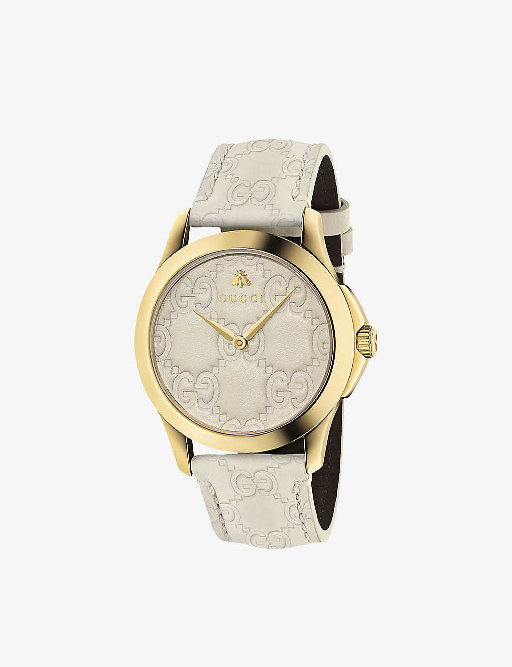 Gucci Ya1264333 G-timeless Pvd Yellow-gold And Leather Watch In Yellow Gold Pvd