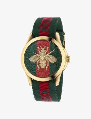 GUCCI: YA126487 G-Timeless Le Marché des Merveilles yellow-gold PVD and nylon quartz watch