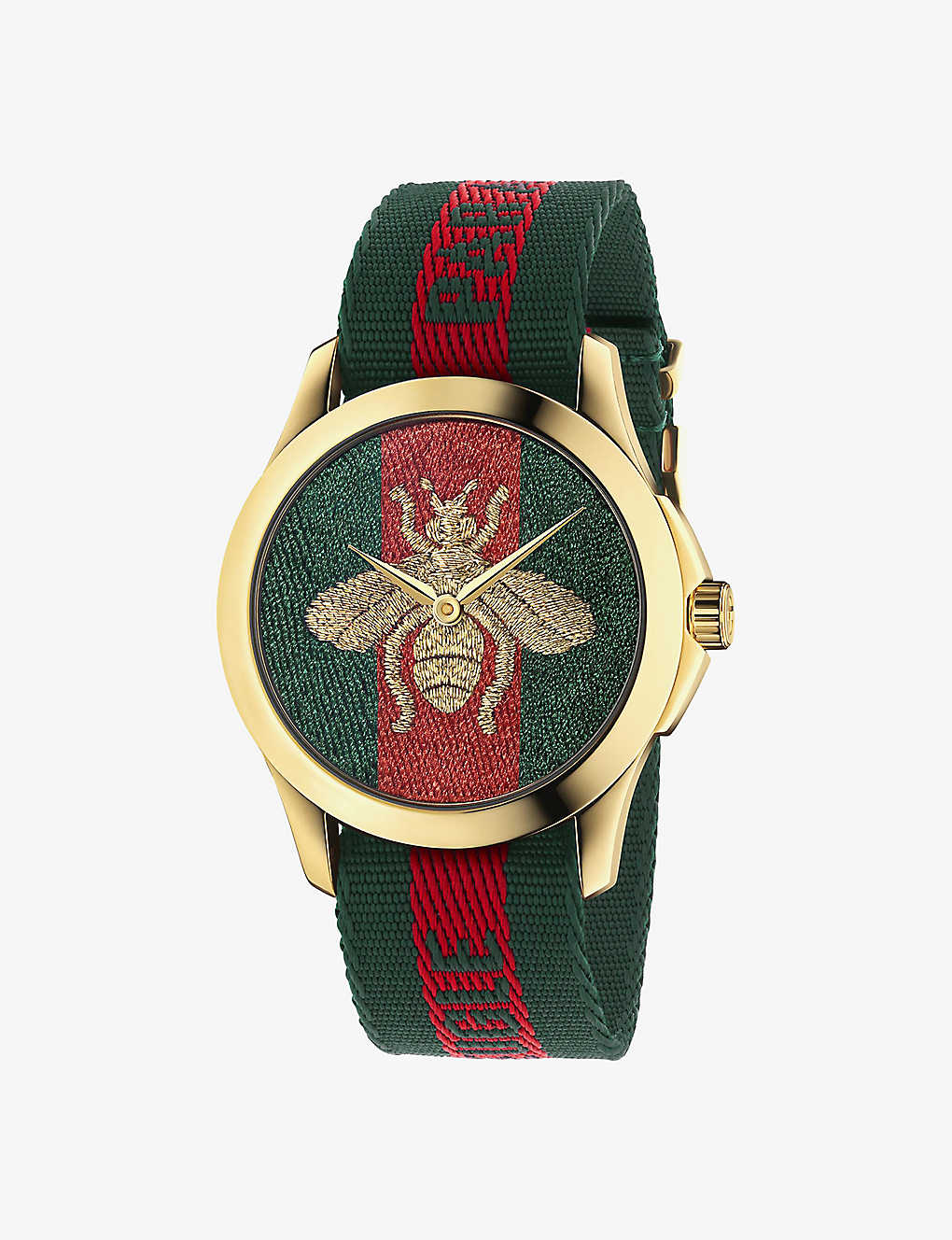 Gucci Womens Green And Red Ya126487 Fashion Capsule Gold And Nylon Watch