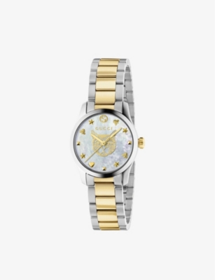 GUCCI: YA1265012 G-Timeless 18ct yellow gold-plated stainless-steel and mother-of-pearl watch