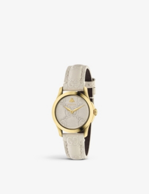 GUCCI: YA126580 G-Timeless Collection yellow-gold PVD and leather watch