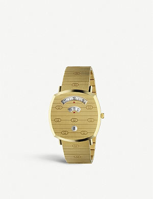 GUCCI - YA157420 yellow gold-plated PVD and canvas quartz watch