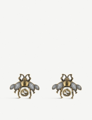 GUCCI - Bee crystal and pearl embellished earrings 
