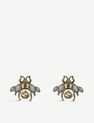 GUCCI - Bee crystal and pearl embellished earrings | Selfridges.com