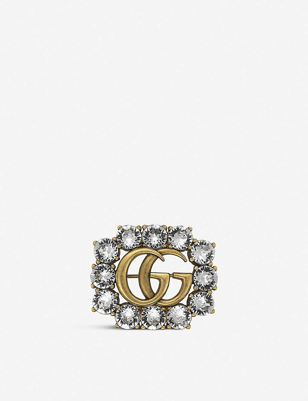 Shop Gucci Women's Double G Gold And Crystals Brooch