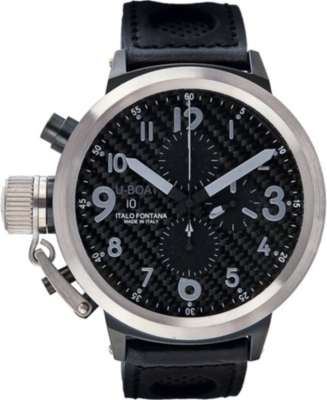 U BOAT   6120 steel and leather chronograph watch