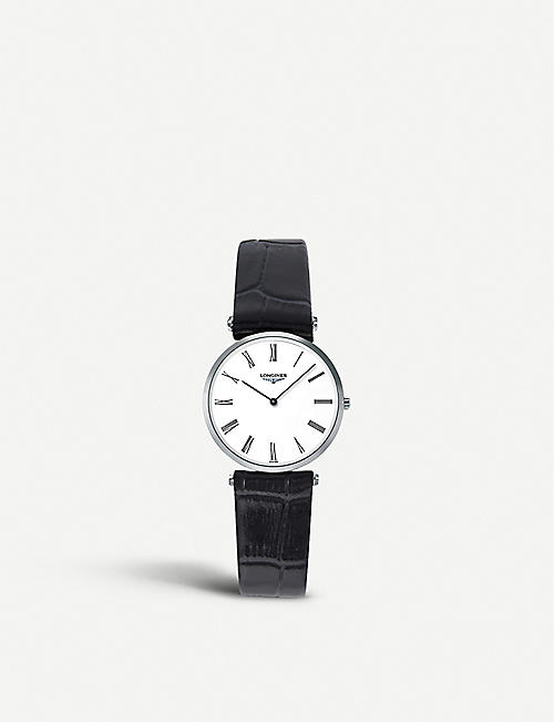 LONGINES: L4.512.4.11.2 La Grande Classique steel and crocodile-embossed leather watch