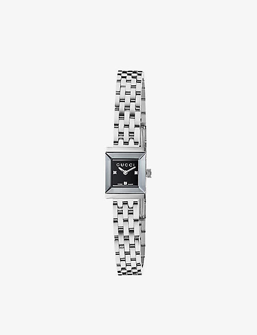 GUCCI: YA128507 G-frame Collection stainless steel and diamond watch