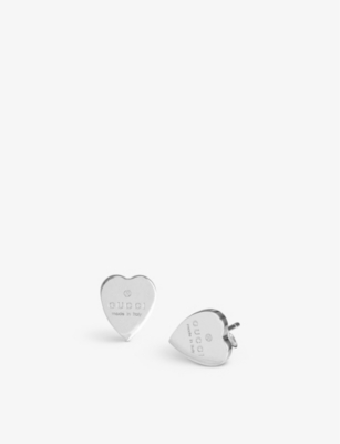 Shop Gucci Womens Silver (silver) Trademark Earrings Heart-motif Sterling Silver Stud Earrings