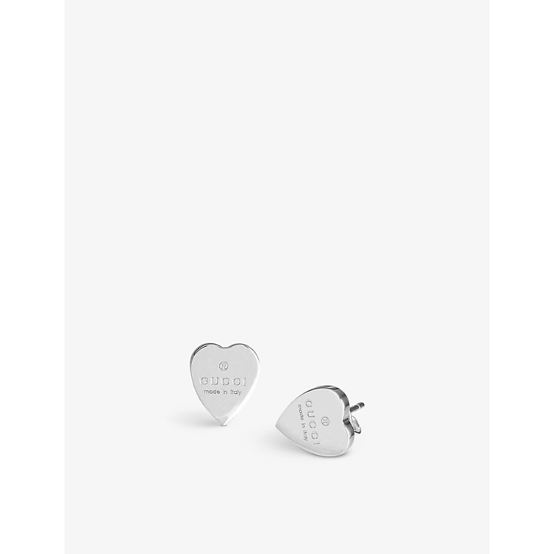 Shop Gucci Womens Silver (silver) Trademark Earrings Heart-motif Sterling Silver Stud Earrings