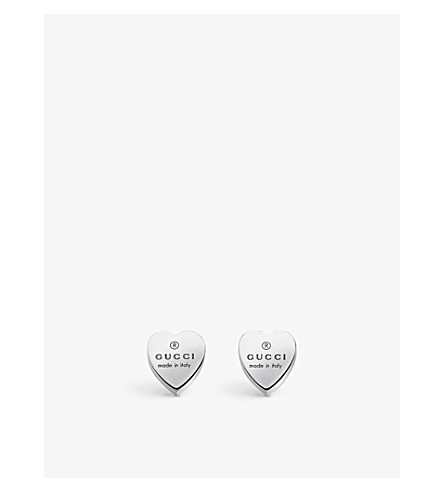 Gucci Engraved Heart Trademark Earrings In Silver (silver)