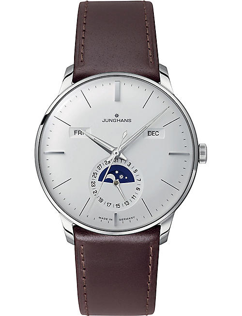 JUNGHANS: 027/4200.01 meister stainless steel and leather calendar watch