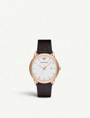 EMPORIO ARMANI - AR2502 gold-plated stainless steel and leather watch ...