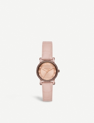 michael kors rose gold leather watch