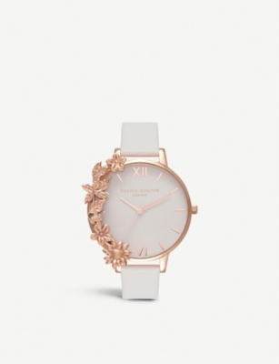 OLIVIA BURTON Rose gold and leather watch Selfridges