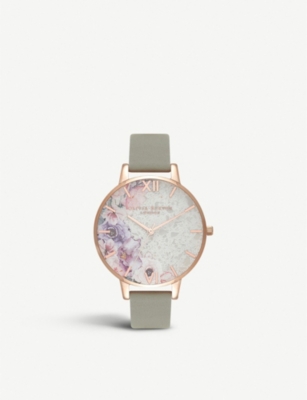 OLIVIA BURTON OB16SP04 Collectables Semi precious Big Dial rose gold and leather watch Selfridges