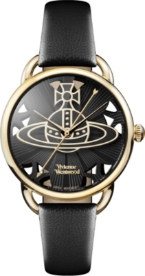 Vivienne Westwood Vv163bkbk Leadenhall Genuine Leather Strap Watch Selfridges Com