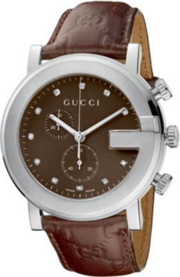 GUCCI   YA101344 G Chrono Collection stainless steel and leather watch